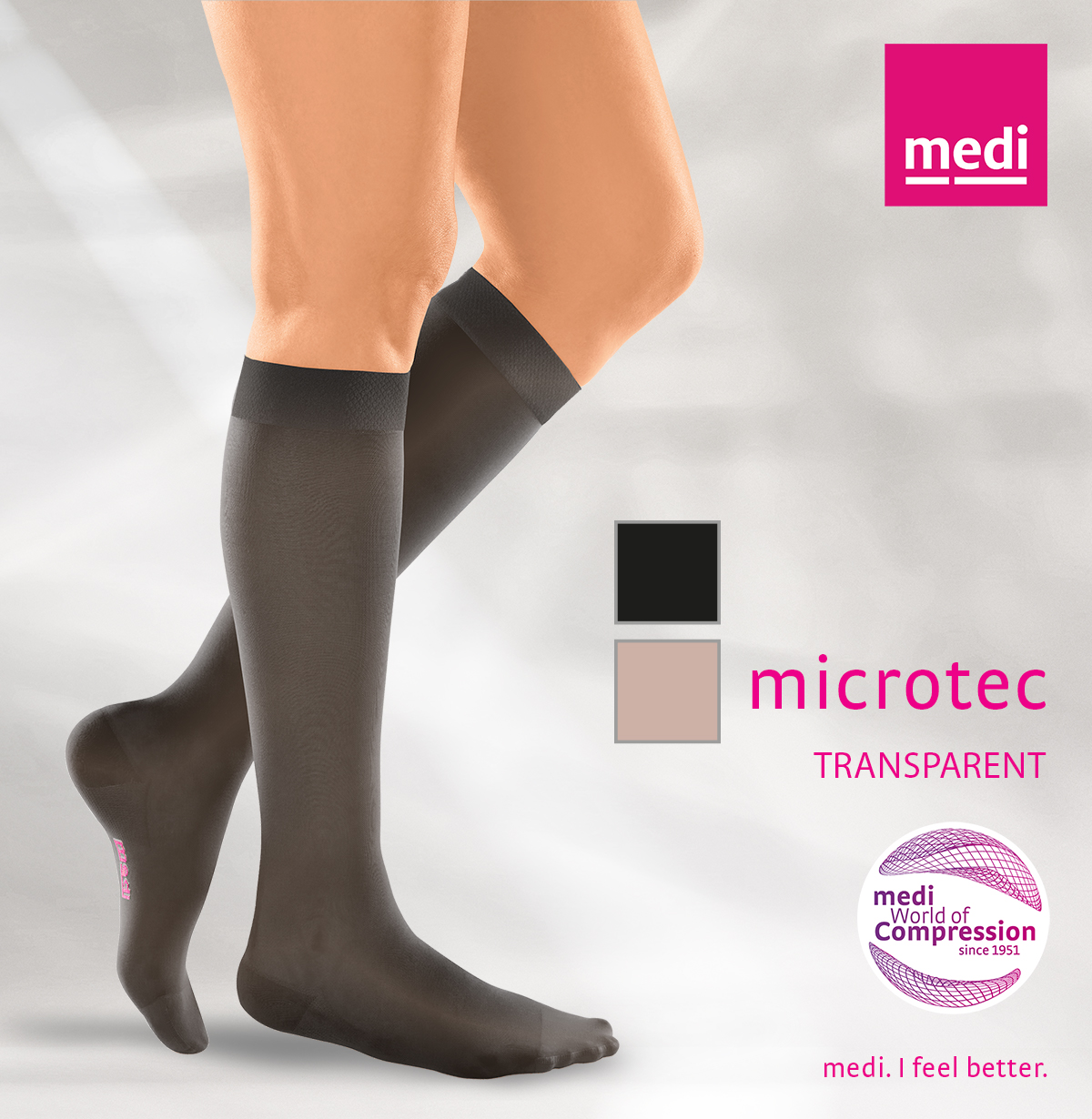 Mi-bas de contention medi Microtec transparent classe 2 – Femme